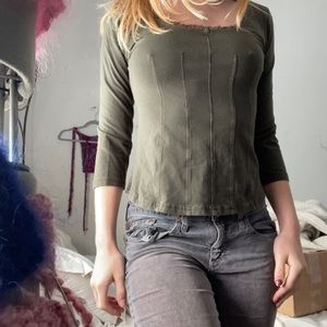Cottage core green lace trim quarter sleeve